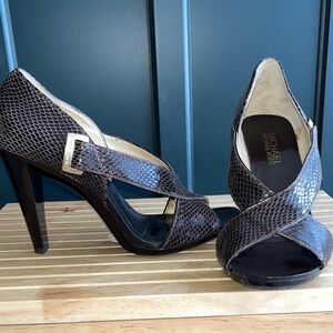 Michael Kors Dark Brown Snake Embossed Leather Heels